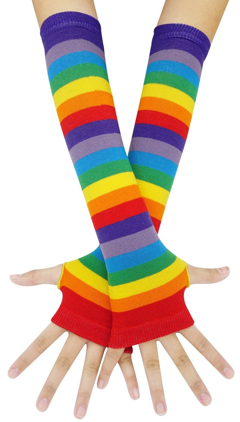 Bienvenu Punk Gothic Rock Long Arm Warmer Fingerless Gloves, Rainbow Color - Image 4