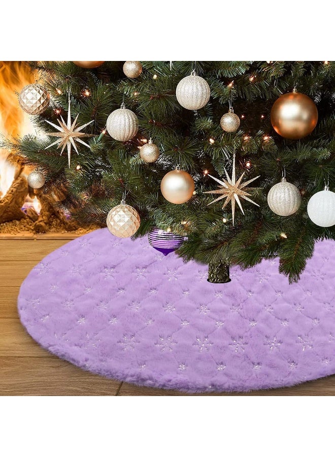 yuboo yuboo Purple Faux Fur Christmas Tree Skirt with Silver Snowflakes, 48 Inches Lavender Xmas Tree Mat for Purple Christmas Decorations & Ornaments  - Image 5