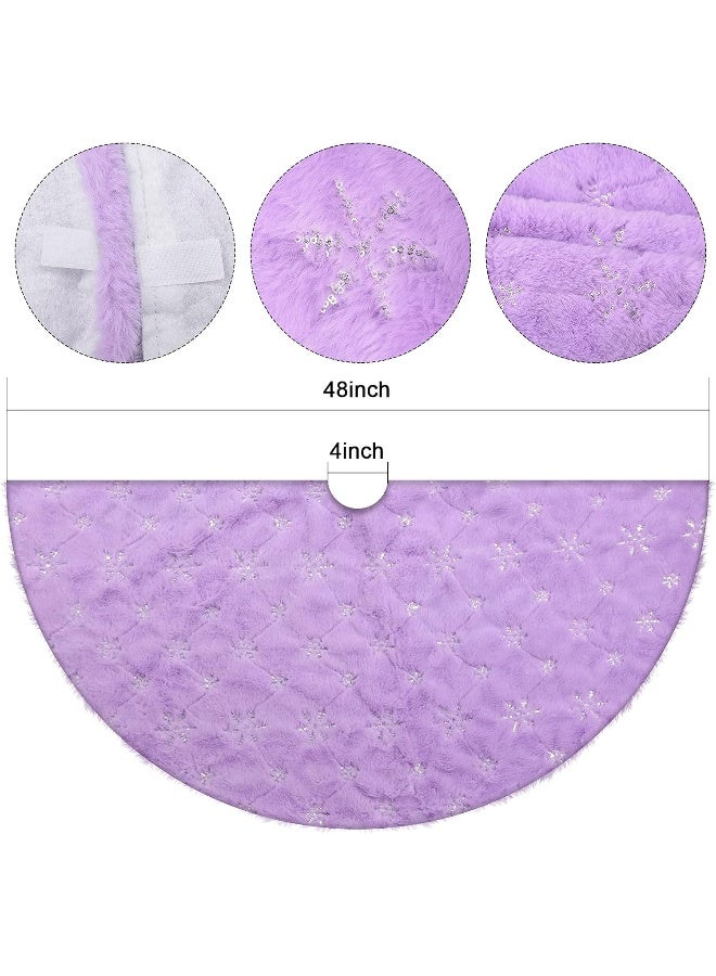 yuboo yuboo Purple Faux Fur Christmas Tree Skirt with Silver Snowflakes, 48 Inches Lavender Xmas Tree Mat for Purple Christmas Decorations & Ornaments  - Image 4