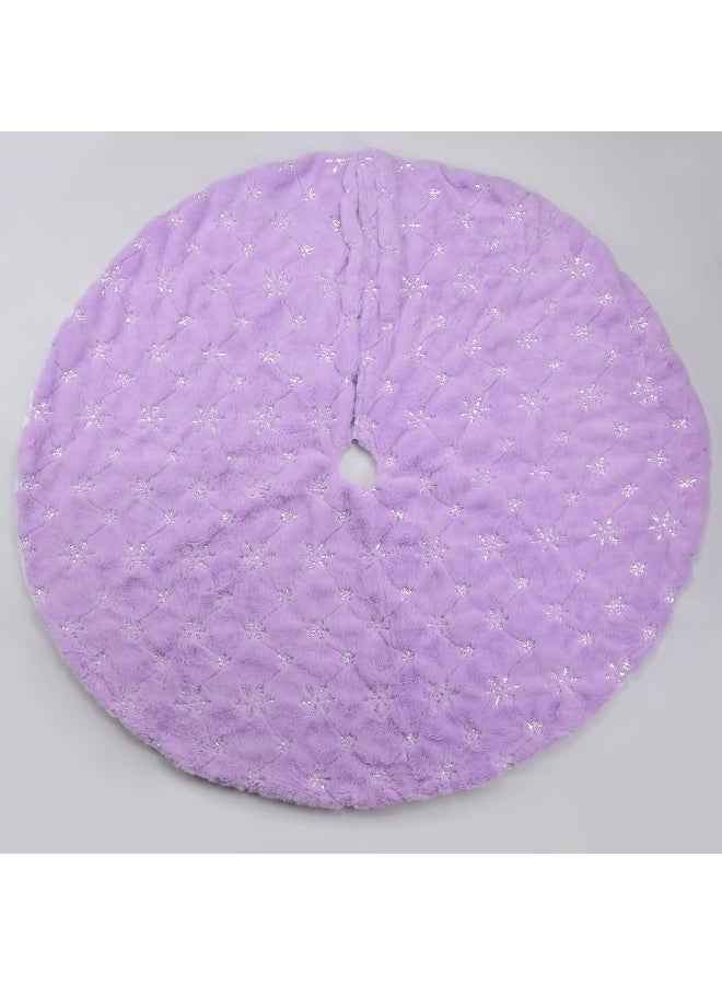 yuboo yuboo Purple Faux Fur Christmas Tree Skirt with Silver Snowflakes, 48 Inches Lavender Xmas Tree Mat for Purple Christmas Decorations & Ornaments  - Image 3