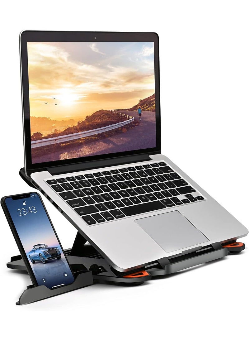 Adjustable Laptop Stand for Desk with Phone Holder & 360° Rotation - Foldable Portable Stand for 10-17" Laptops, MacBook Pro 16", Gaming Laptops, Tablets | Heavy-Duty & Ventilated Design - Image 1