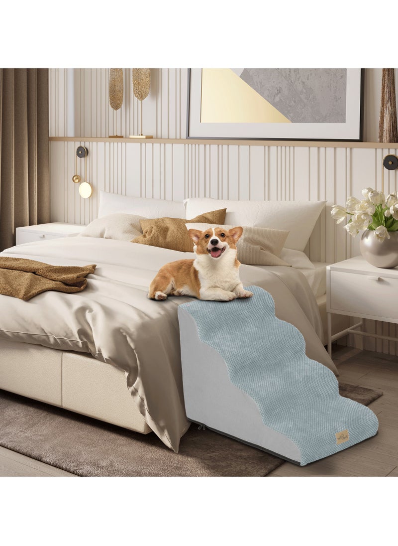 WISFOR Non-Slip Pet Ramp Stairs: Dog Stairs 50cm Height Dog Ramp for Bed and Couches Pet Dog Steps 4 Tiers Training Stairs Grey 4 Steps Dog Ramp Stairs Removable and Washable  - Image 3