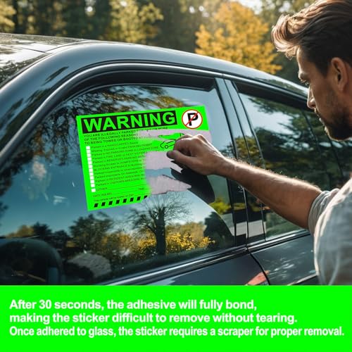 KIUKIUO Illegal Parking Warning Stickers - Vibrant Green Parking Violation Notices - Stick-it-and-Forget-it Adhesive - 50 pcs Private Parking Violation Decals for Car Windows - Size 5.5X7.5 inch. - Image 2