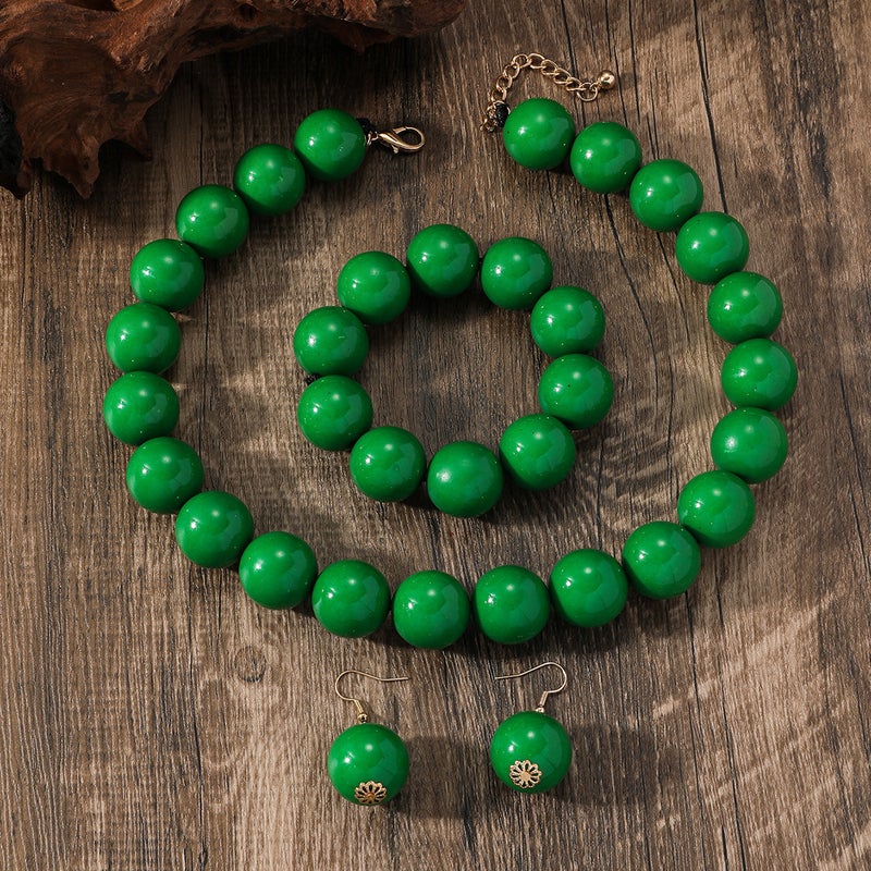 European and American personality exaggerated design round beads handmade beaded necklace niche vintage necklace suit three-piece set G style (200g) three-piece beaded necklace set