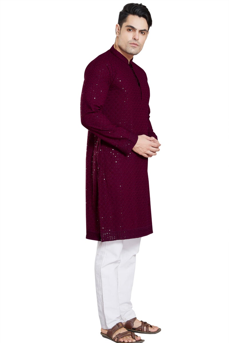 DIVISIVE Men's Sequince Embroidered Cotton Blend Only Slim Fit Kurta (DKRT14_XXL_Burgundy) - Image 3