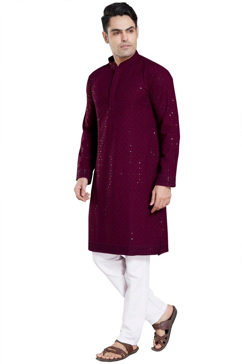 DIVISIVE Men's Sequince Embroidered Cotton Blend Only Slim Fit Kurta (DKRT14_XXL_Burgundy) - Image 4