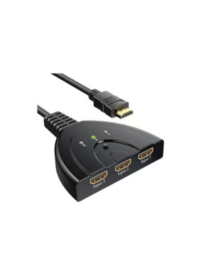 موزع ومبدل HDMI بـ 3 منافذ ودقة 4K - سويتش 3 في 1 مع كابل مدمج - يدعم دقة 4K و3D وFull HD لأجهزة بلاي ستيشن، إكس بوكس، ورسيفرات HDTV - Image 1