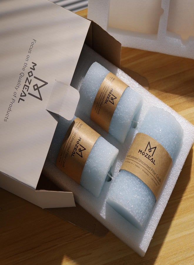 MOZEAL Hand-Poured Decorative Pillar Candles Set of 3 (3"x4" 5" 6"), Dripless, Unscented, Smokeless, Baby Blue for Baby Shower, Spring Party & Nursery Room Décor - Image 5