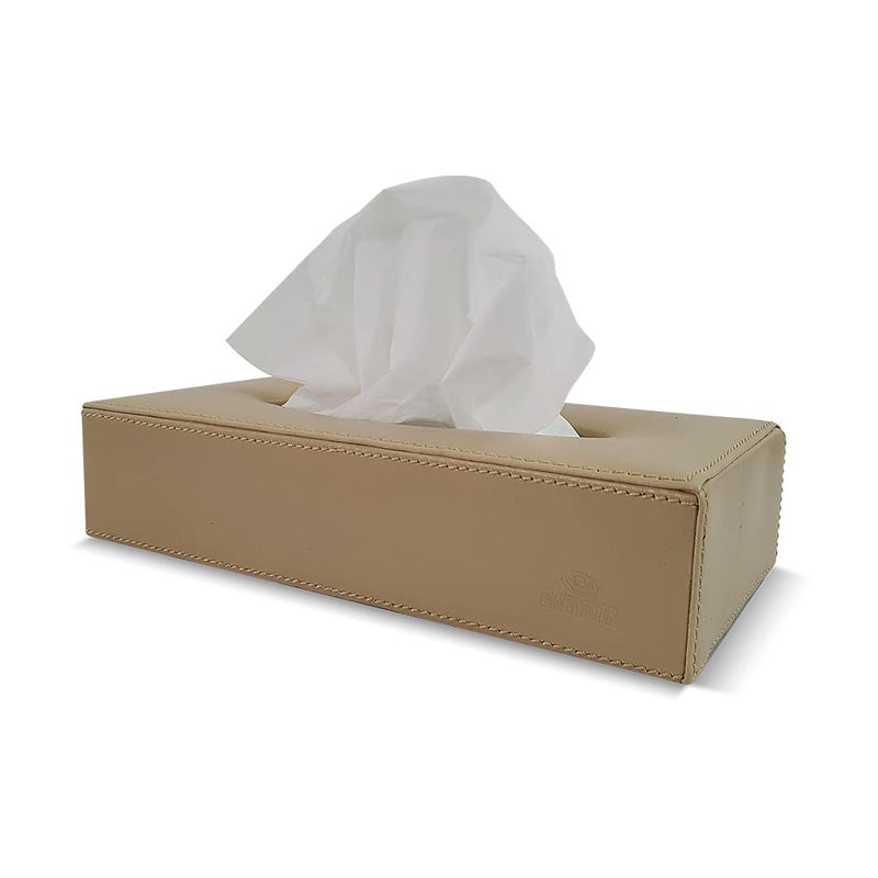 CARMATE Luxury PU Leather Tissue Paper Box Car, Home, Office, Bedroom & Bathroom - Beige - Image 1