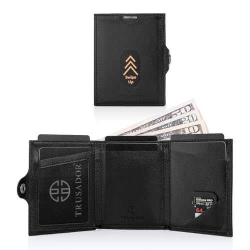 TRUSADOR Valencia Unisex Leather Wallet Small Compact Front Pocket RFID With Coin Pocket Wallets (With Coin Pocket, Black) - Image 3