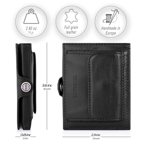 TRUSADOR Valencia Unisex Leather Wallet Small Compact Front Pocket RFID With Coin Pocket Wallets (With Coin Pocket, Black) - Image 2