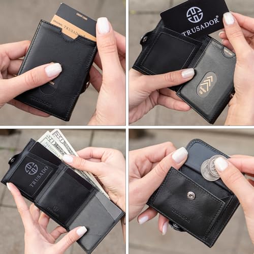 TRUSADOR Valencia Unisex Leather Wallet Small Compact Front Pocket RFID With Coin Pocket Wallets (With Coin Pocket, Black) - Image 4