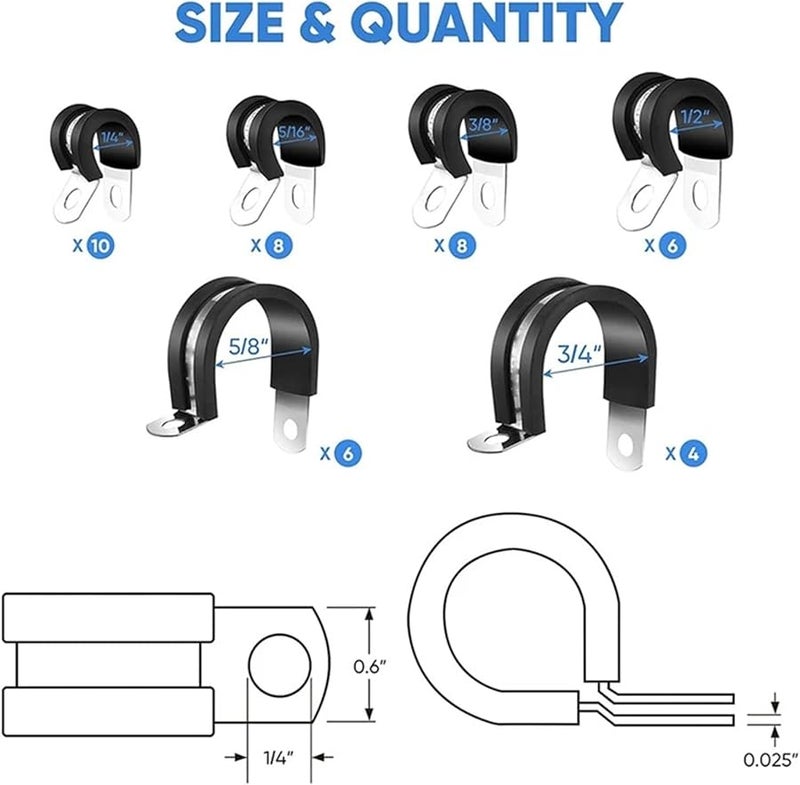 مشابك الكابلات 42 قطعة مجموعة متنوعة من الفولاذ المقاوم للصدأ بـ 6 أحجام لتركيب الأنابيب والأنابيب والأسلاك والحبال 5 مجموعات - Image 3