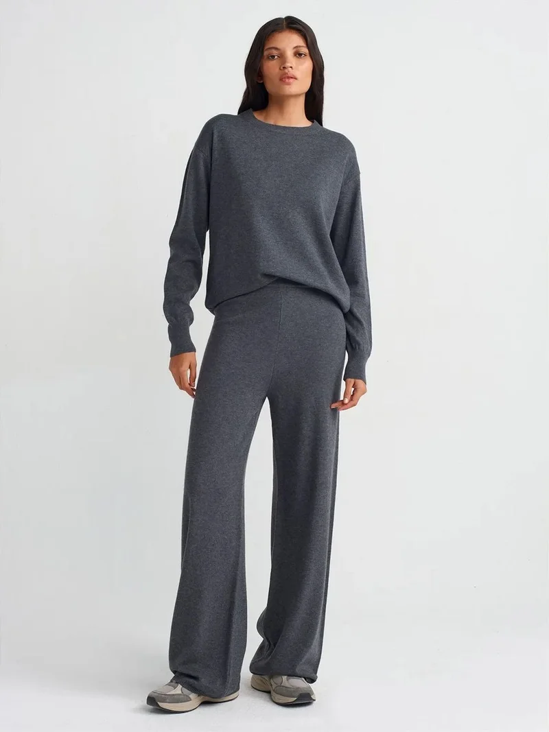 Dilvin DILVIN Women’s Wide-leg Lurex Knit Trousers