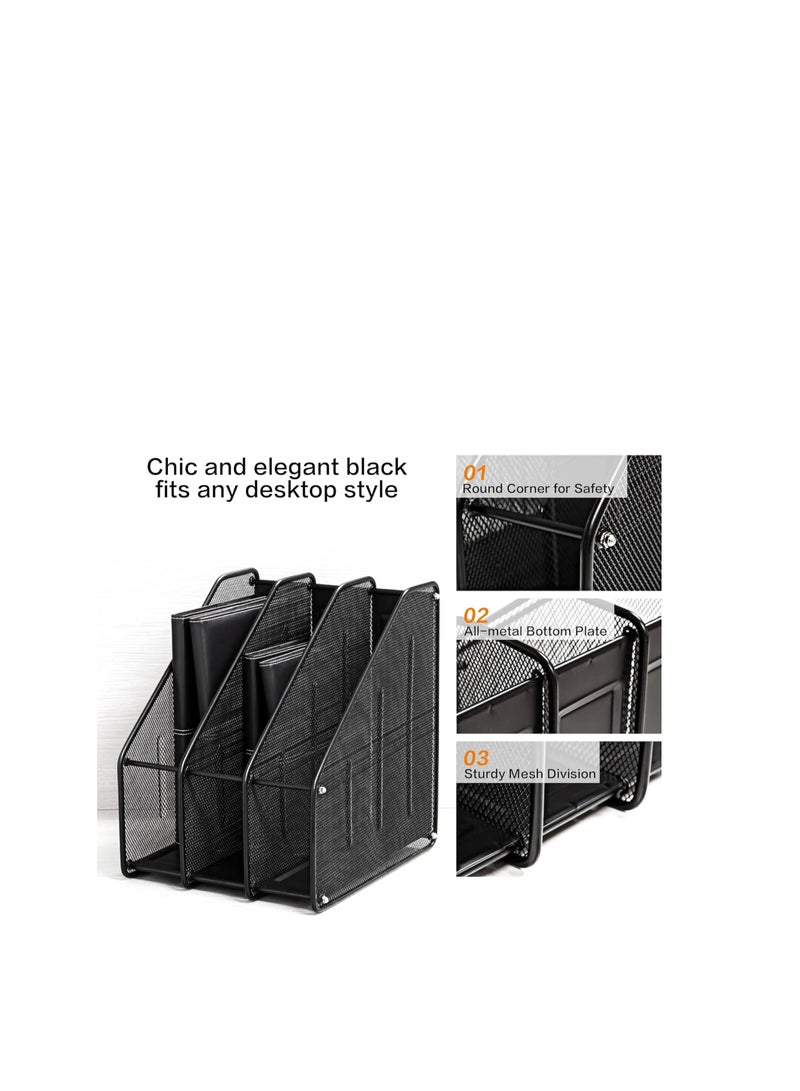 Terabyte Mesh Magazine File Holder, Desk Organizer File Folder Document Rack for Office Organization and Storage, 3 Vertical Compartments, Black - Image 2