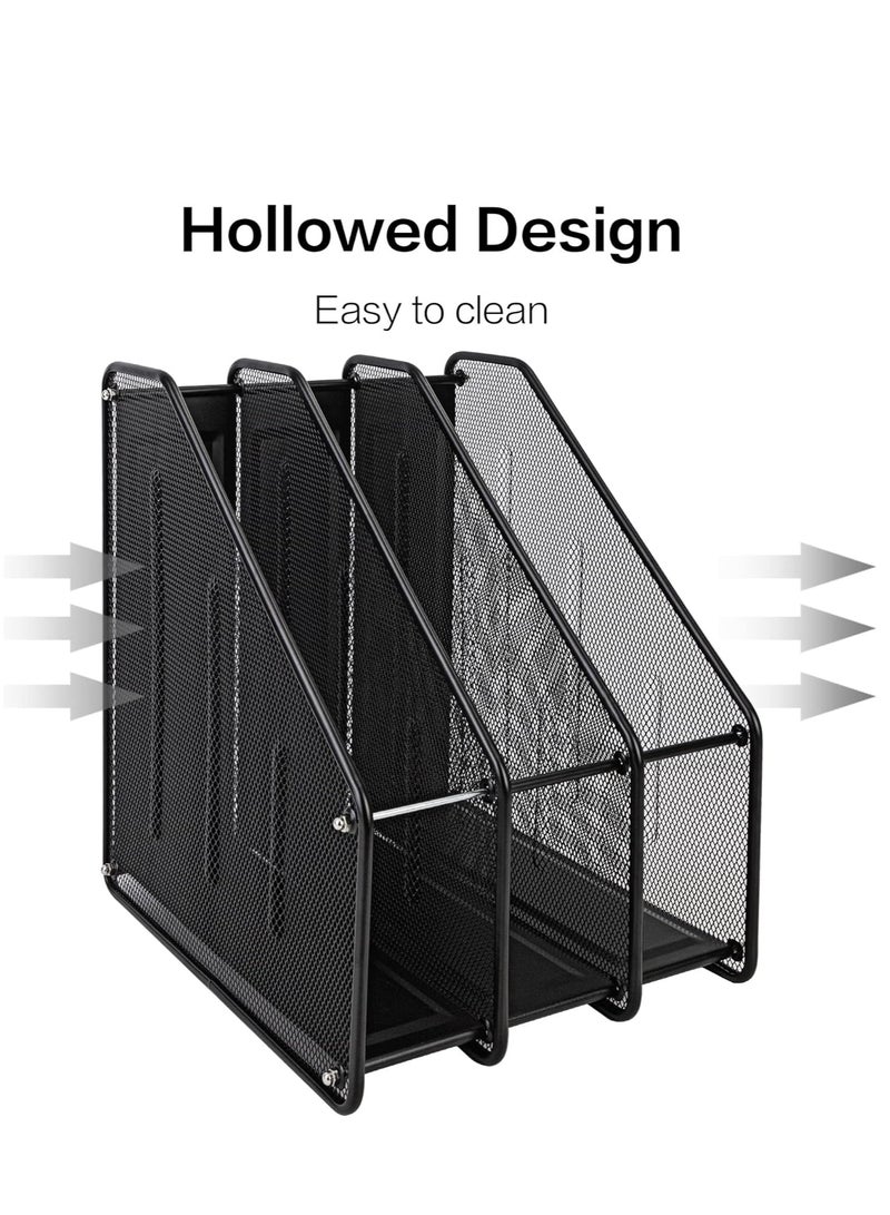 Terabyte Mesh Magazine File Holder, Desk Organizer File Folder Document Rack for Office Organization and Storage, 3 Vertical Compartments, Black - Image 3