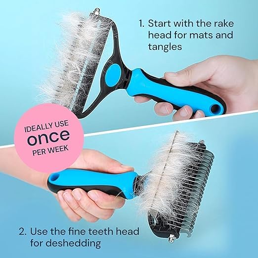 Doville 2-in-1 Hair Brush for Dogs | Dog Brush for Grooming | Dual Head Deshedding and Dematting Steel Dog Comb | Cat Grooming Kit Brushes | Pet Grooming Brush for Dogs & Cats | Pet Hair Remover Brush - Image 3