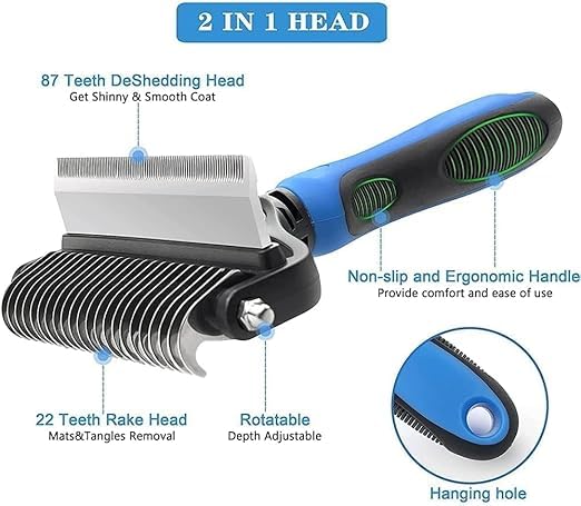 Doville 2-in-1 Hair Brush for Dogs | Dog Brush for Grooming | Dual Head Deshedding and Dematting Steel Dog Comb | Cat Grooming Kit Brushes | Pet Grooming Brush for Dogs & Cats | Pet Hair Remover Brush - Image 2