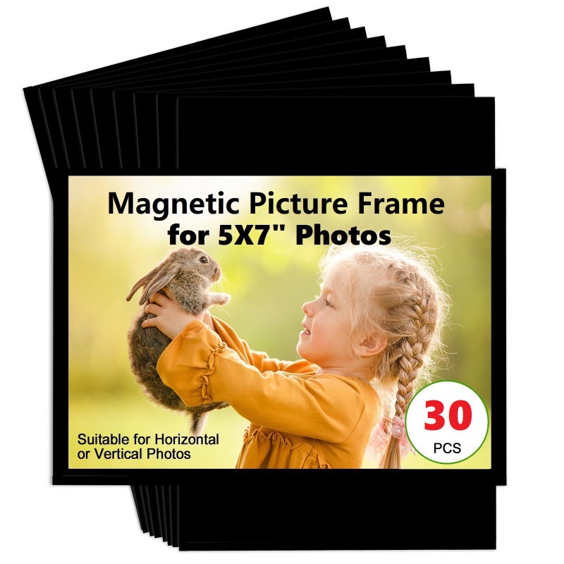 CHUNNIAO 30 Pieces Magnetic Picture Frame for 5X7 Photos Black Magnets Cards Holder for Fridge/Whiteboard/Lockers - Image 1