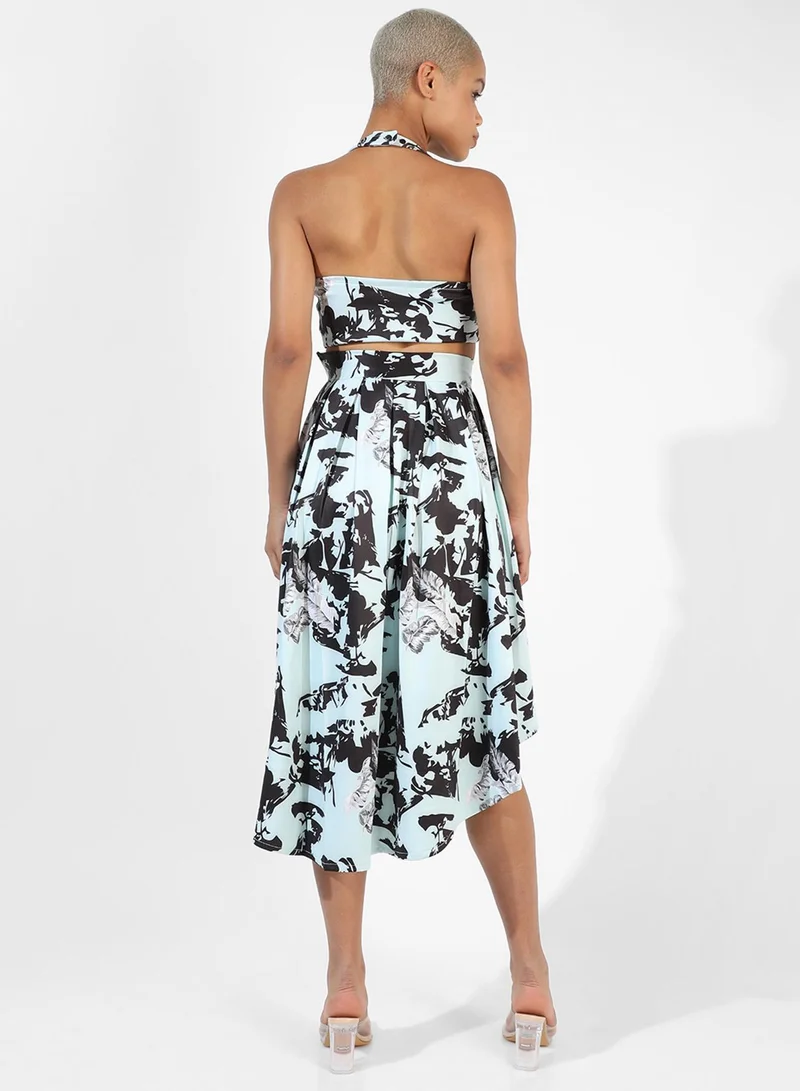 PINACOLADA  Women's Mint Green & Midnight Black Abstract Floral Co-Ord Set For Casual Wear | Halter Neck | Sleeveless | Zipper Closure | Co-Ords Designed With Comfort Fit For Woman & Girls for Women | Best Price UAE