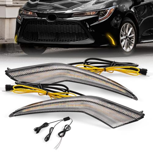 AMSPRAC LED Fog Light,Daytime Running Fog Light Assembly,Amber/White/Blue DRL Fog Light Replacement fit for Toyota Corolla L LE XLE Hybrid 2020 2021 2022,Front Bumper Fog Lamp W/Wiring Harness,2PCS - Image 1