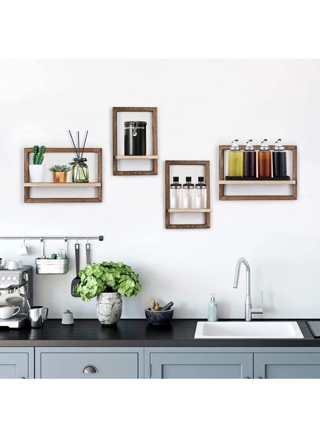 XiuWoo Wood Wall Shelves for Bedroom Farmhouse - Rustic Floating Shelf Decorative Storage Shelving Wall Mounted Decor with Frame for Living Room - Image 2