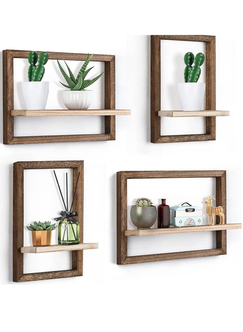 XiuWoo Wood Wall Shelves for Bedroom Farmhouse - Rustic Floating Shelf Decorative Storage Shelving Wall Mounted Decor with Frame for Living Room - Image 1