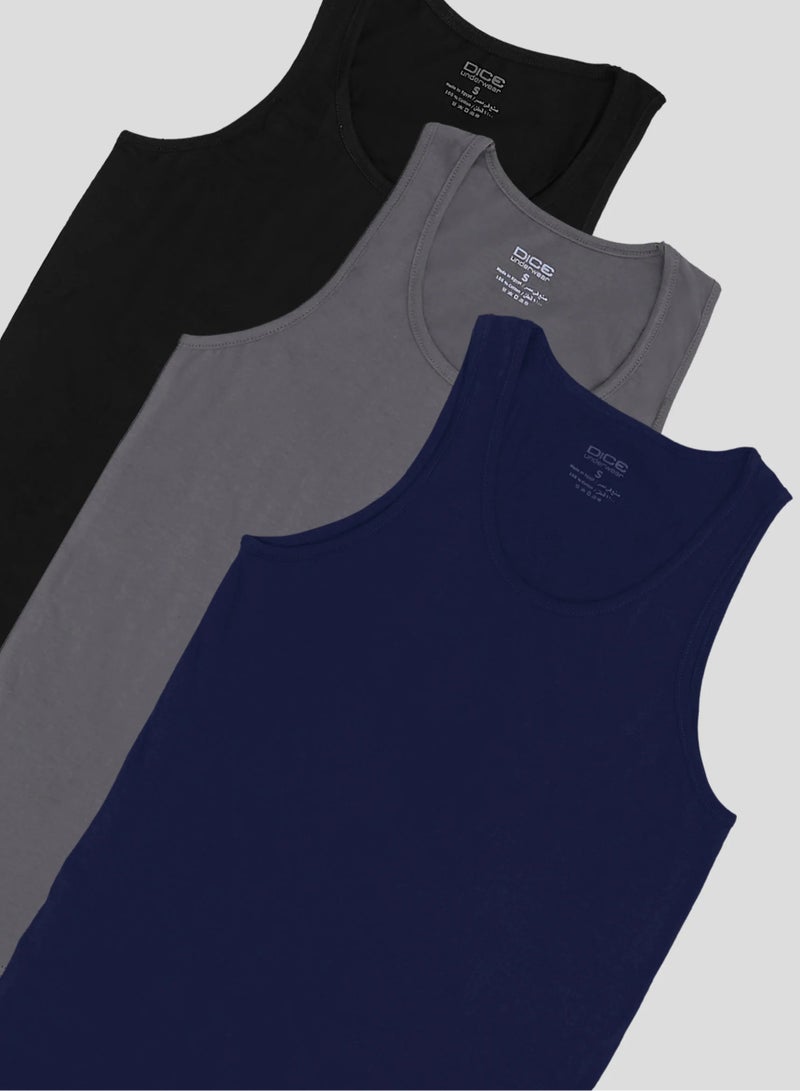 DICE Pack of 3 Cotton 100% Sleeveless Tank Top for Men - Image 2