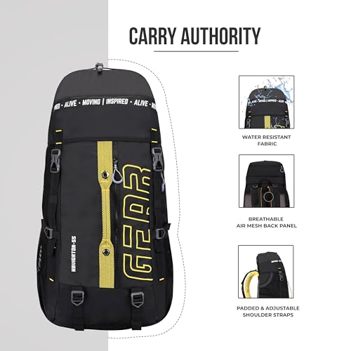 Gear Navigator 55L Extra Large Water Resistant Rucksack/Travel bag/For Men & Women(Black - Yellow) - Image 4