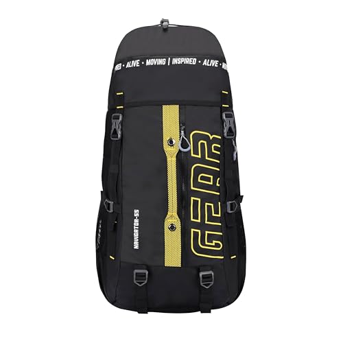 Gear Navigator 55L Extra Large Water Resistant Rucksack/Travel bag/For Men & Women(Black - Yellow) - Image 1