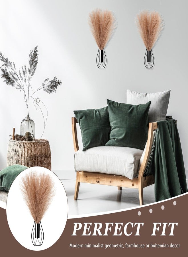 Otoolling 2 Pieces Hanging Plant Wall Decor with Artificial Pampas Grass Metal Hanging Vase Modern Geometric Farmhouse Bohemian Wall Art for Living Room Bedroom Kitchen Office (Black, Light Brown) - Image 5