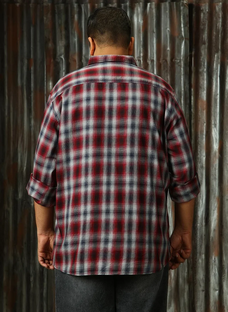 HIGH STAR Men's Multicoloured 100% Cotton Checkered Plus Size Button Down Regular Fit Shirt