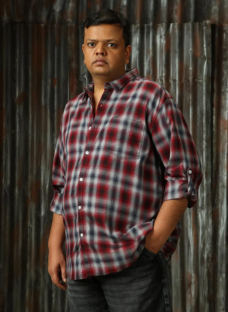 هاي ستار Men's Multicoloured 100% Cotton Checkered Plus Size Button Down Regular Fit Shirt