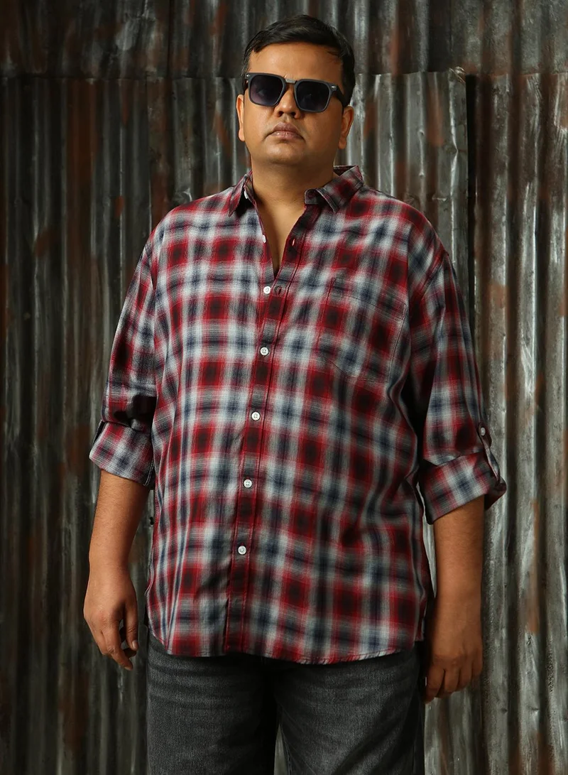 هاي ستار Men's Multicoloured 100% Cotton Checkered Plus Size Button Down Regular Fit Shirt