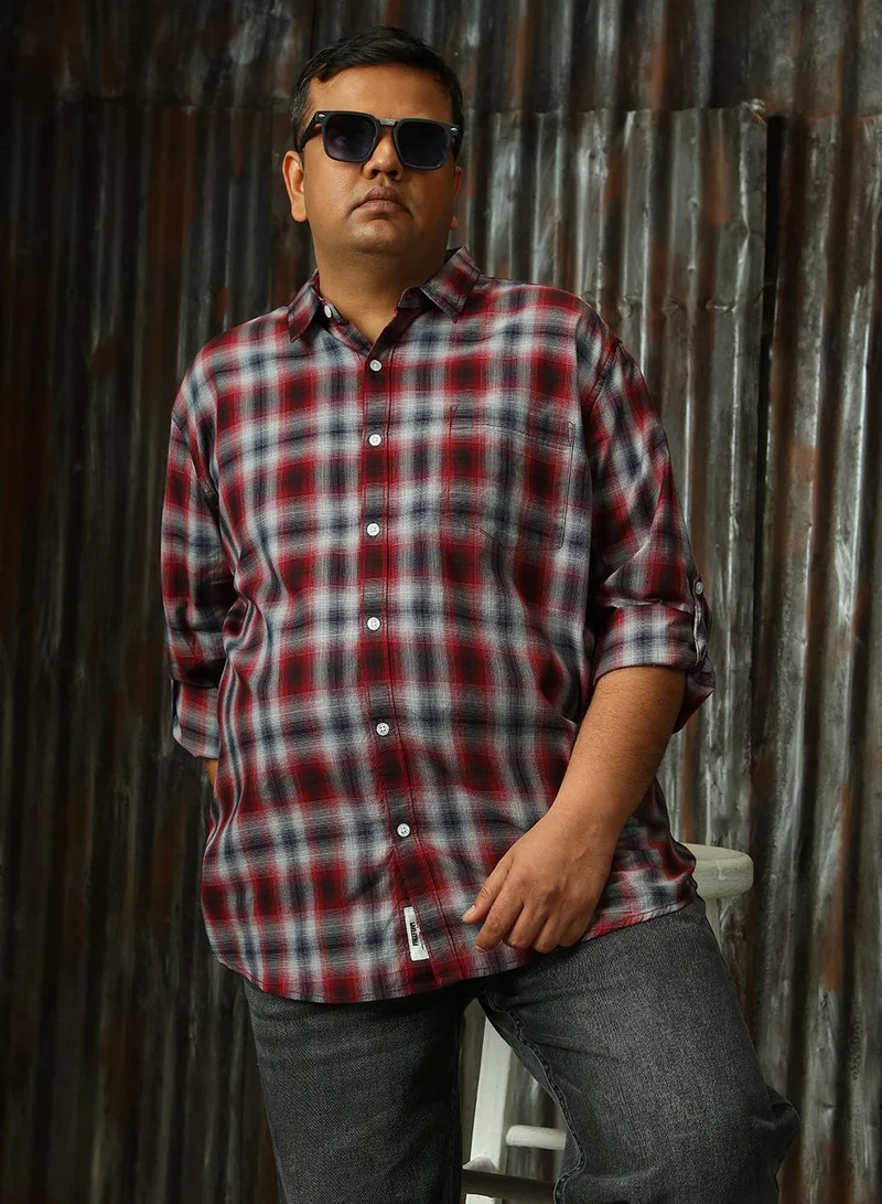 HIGH STAR Men's Multicoloured 100% Cotton Checkered Plus Size Button Down Regular Fit Shirt