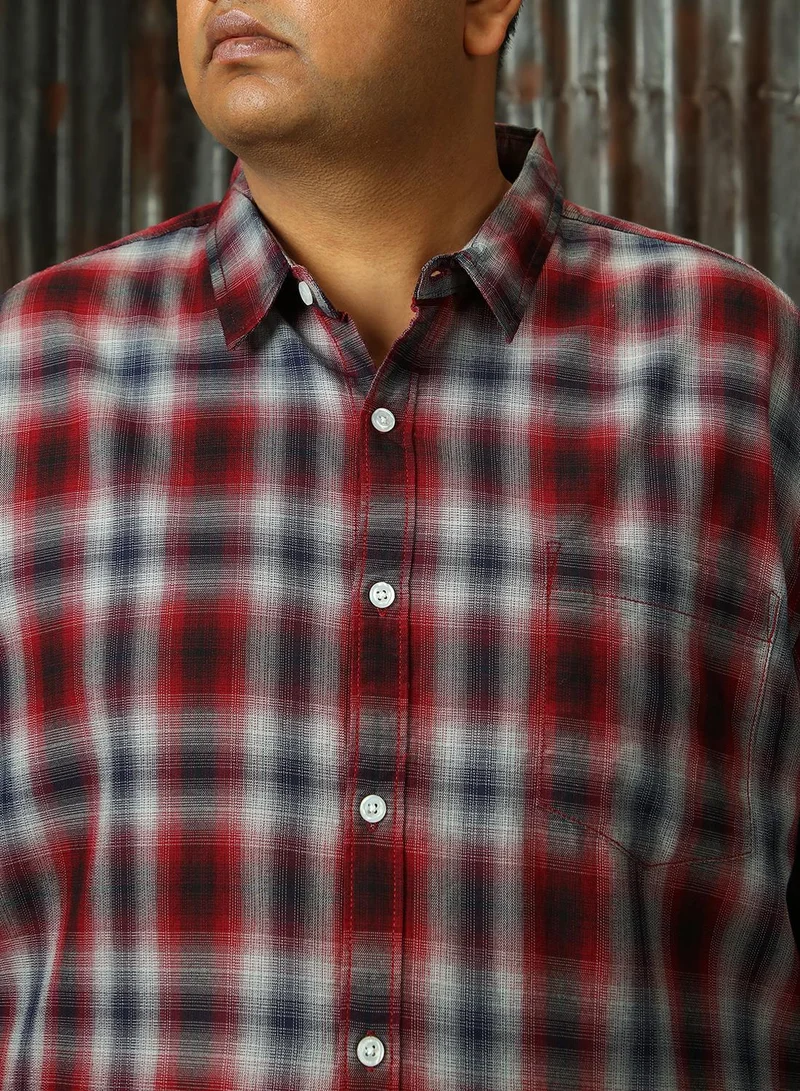 HIGH STAR Men's Multicoloured 100% Cotton Checkered Plus Size Button Down Regular Fit Shirt