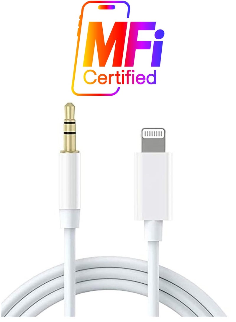 esbeecables Aux Cord for iPhone, Apple MFi Certified Lightning to 3.5mm Aux Cable for Car Compatible with iPhone 14 13 12 11 XS XR X 8 7 6 iPad iPod for Car Home Stereo Headphone Speaker, 3.3FT White - Image 1