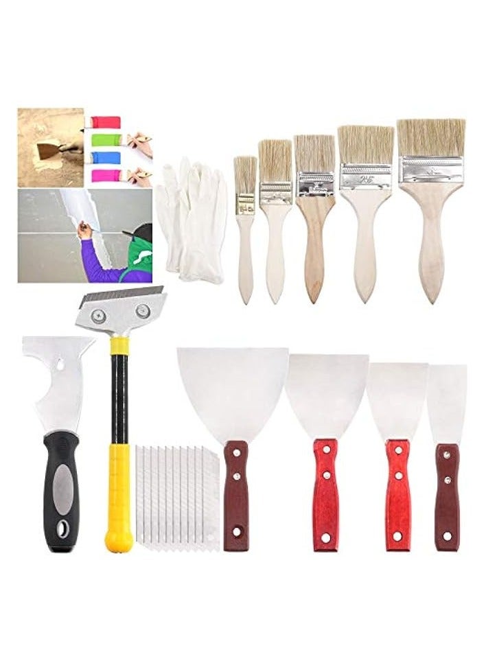 PROMASS 23 Pieces Stainnless Steel Putty Knife Scrapers 2/3/4/5 inch & Chip Paint Brushes Assortment Kit, Spackle Knife for Drywall Spackle & Mud, Plaster Sc Paint, Decals, and Wallpaper  - Image 1