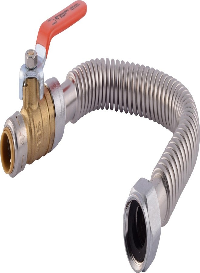 SharkBite Max 1/2 Inch x 3/4 Inch FIP x 18 In. Corrugated Flexible Water Heater Connector, Push to Connect Brass Plumbing Fitting, Stainless Steel, URSS3068FX18BV - Image 1