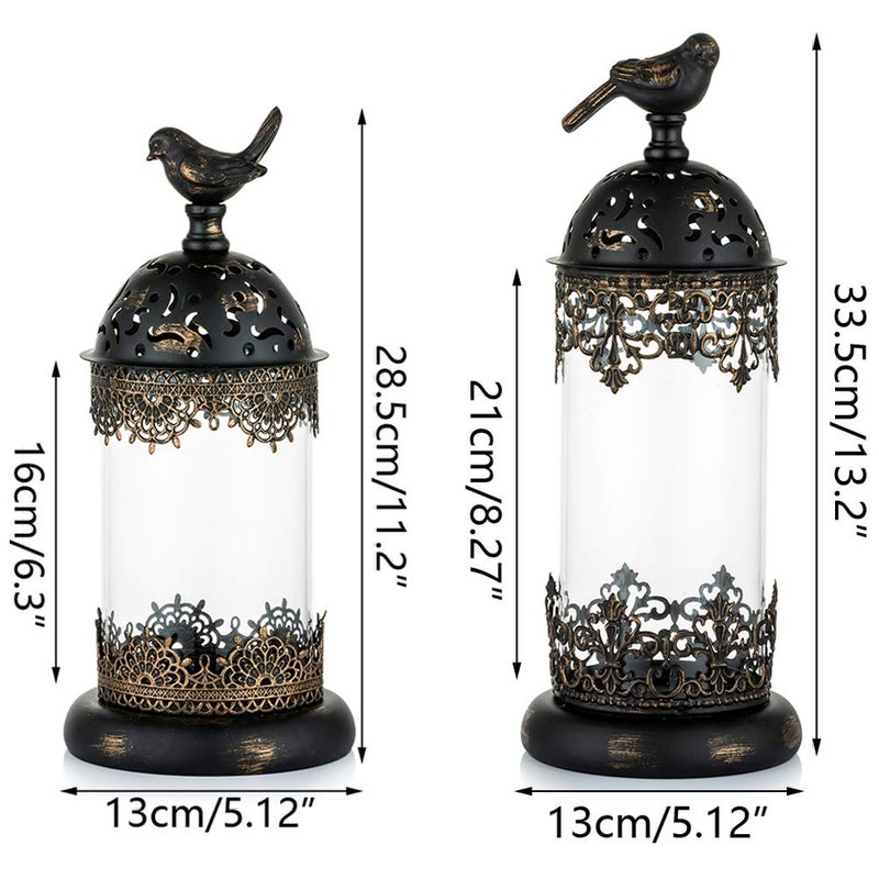Nuptio Vintage Pillar Candle Holders Moroccan Wrought Iron Hurricane Candle Holder Ornate Centerpiece for Mantlepiece Decorations, Candlestick Holders for Table Living Room Balcony Garden, 2 Pcs - Image 4