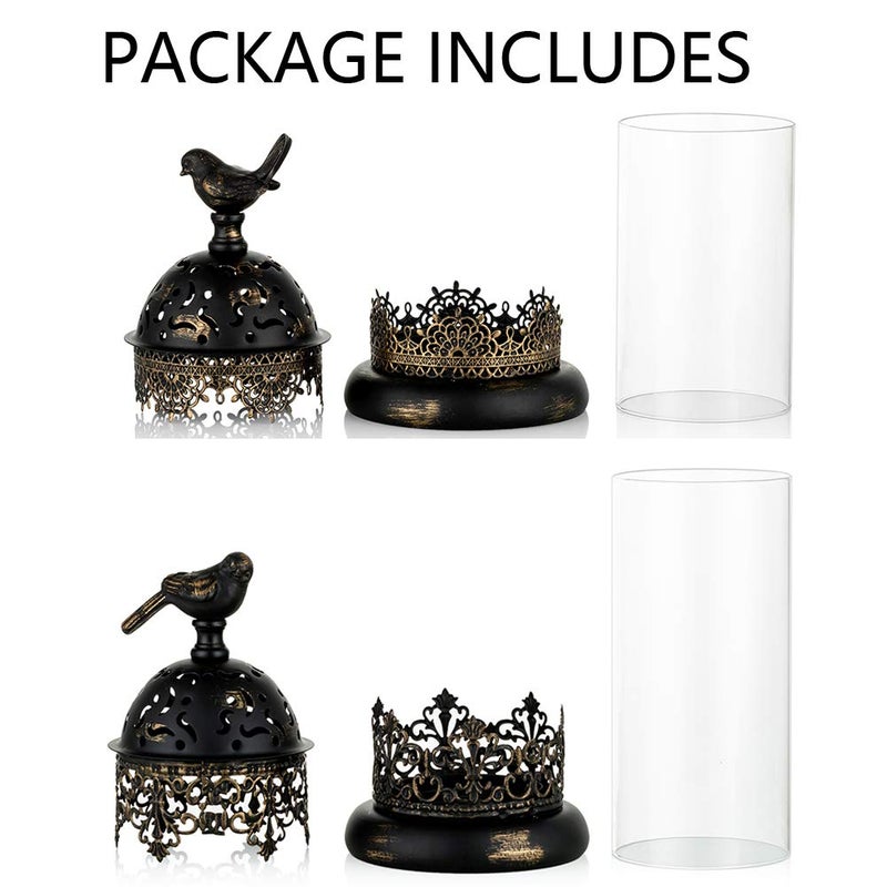 Nuptio Vintage Pillar Candle Holders Moroccan Wrought Iron Hurricane Candle Holder Ornate Centerpiece for Mantlepiece Decorations, Candlestick Holders for Table Living Room Balcony Garden, 2 Pcs - Image 5