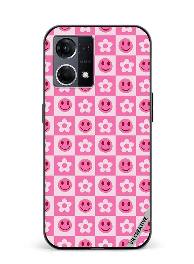 VR CREATIVE Protective Case Cover For Oppo Reno8 4G Checkerboard And Flower Design Multicolour - Image 1