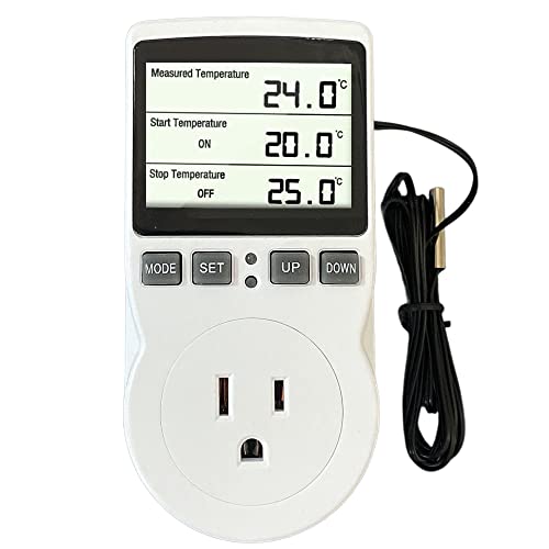ecoartheating Plug in Thermostat Temperature Controller Electric Digital Thermostat Heating Cooling Mode Timer White 