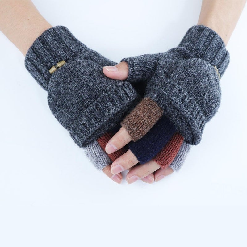 Akayboya Winter Warm Knitted Fingerless Gloves Convertible Wool Gloves with Mittens Cover for Women and Men - Image 5