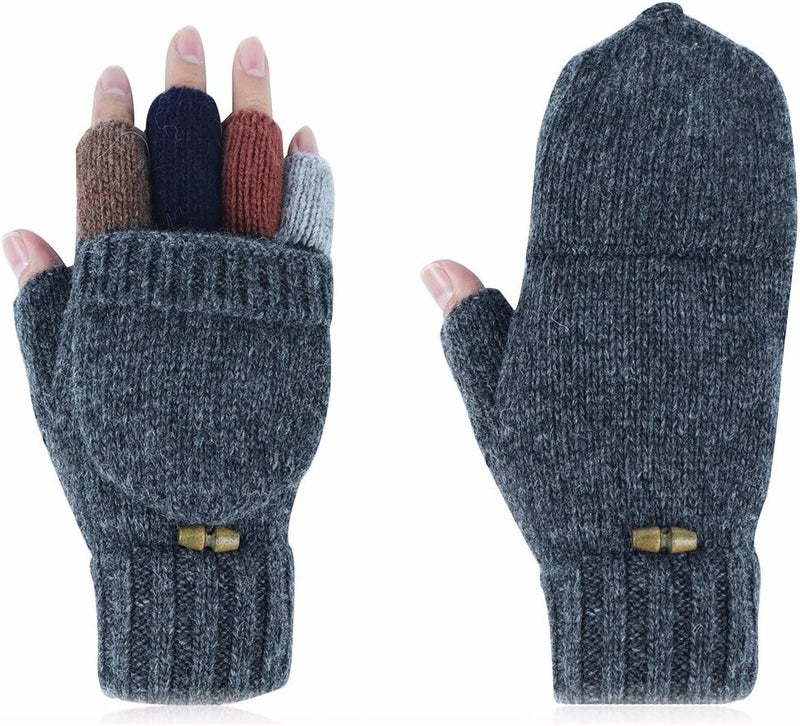Akayboya Winter Warm Knitted Fingerless Gloves Convertible Wool Gloves with Mittens Cover for Women and Men - Image 3