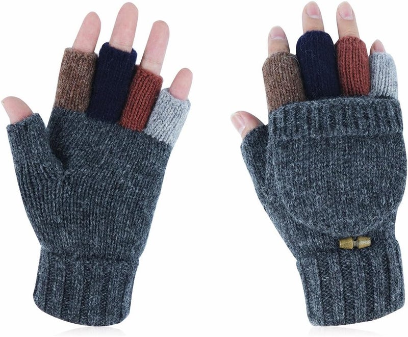 Akayboya Winter Warm Knitted Fingerless Gloves Convertible Wool Gloves with Mittens Cover for Women and Men - Image 1