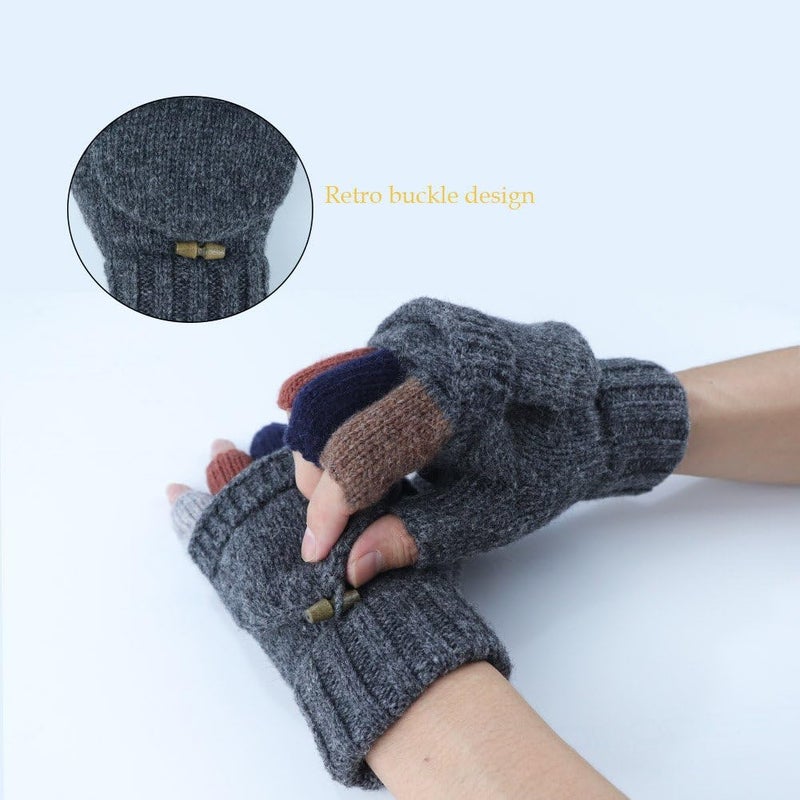 Akayboya Winter Warm Knitted Fingerless Gloves Convertible Wool Gloves with Mittens Cover for Women and Men - Image 4