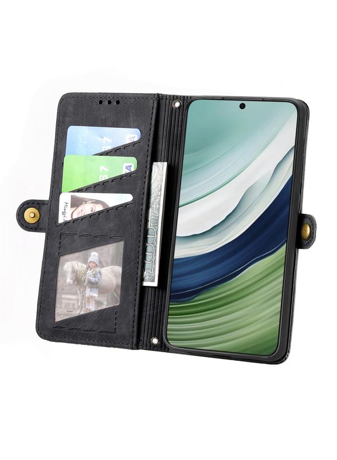 اس-توب جراب لهاتف Huawei Mate 60 بتصميم هندسي وسحاب ومشبك جانبي من الجلد - Image 3