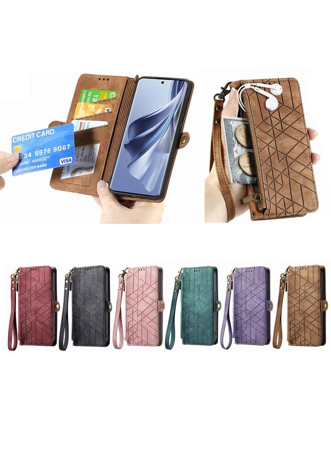 اس-توب جراب لهاتف Huawei Mate 60 بتصميم هندسي وسحاب ومشبك جانبي من الجلد - Image 5