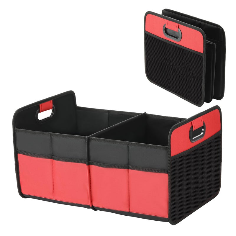 YSSOA 2 Compartments Car Trunk Organizer, 600D Waterproof Oxford Polyester Car Storage, Anti-slip 14" D x 22" W x 12" H Collapsible Trunk Storage, Suitable for SUV, Minivan, Truck, Red - Image 1